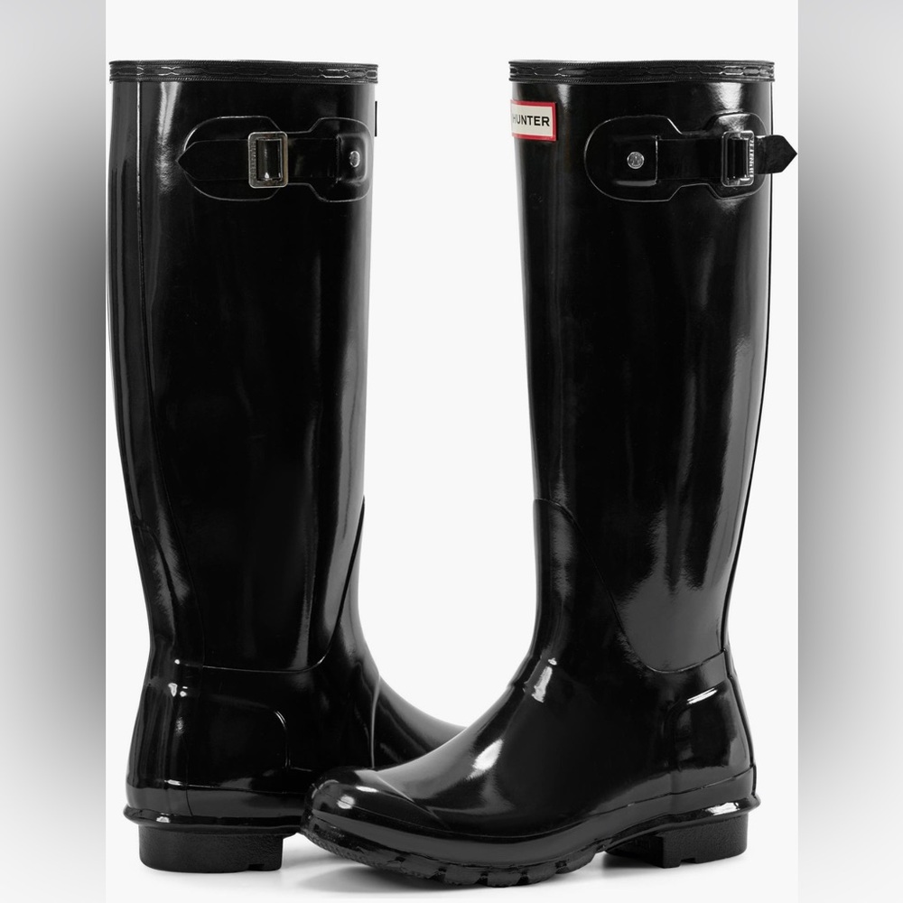 Hunter Women's Tall Glossy Black Rain Boots